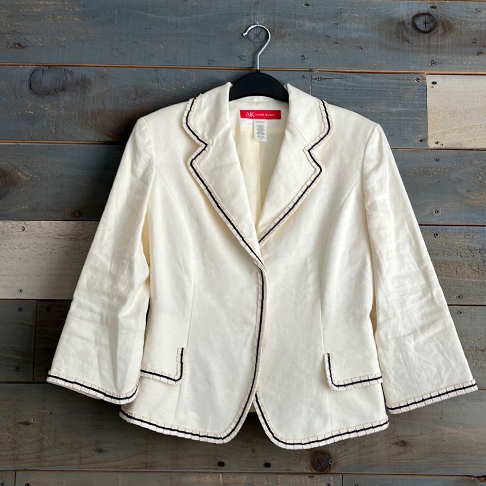 Anne Klein Linen Blend Ruffle Stretch 3/4 Sleeves Blazer 4